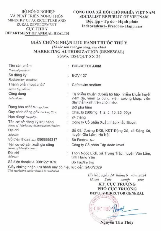 Chứng nhận sản phẩm Hoa Sen Vet