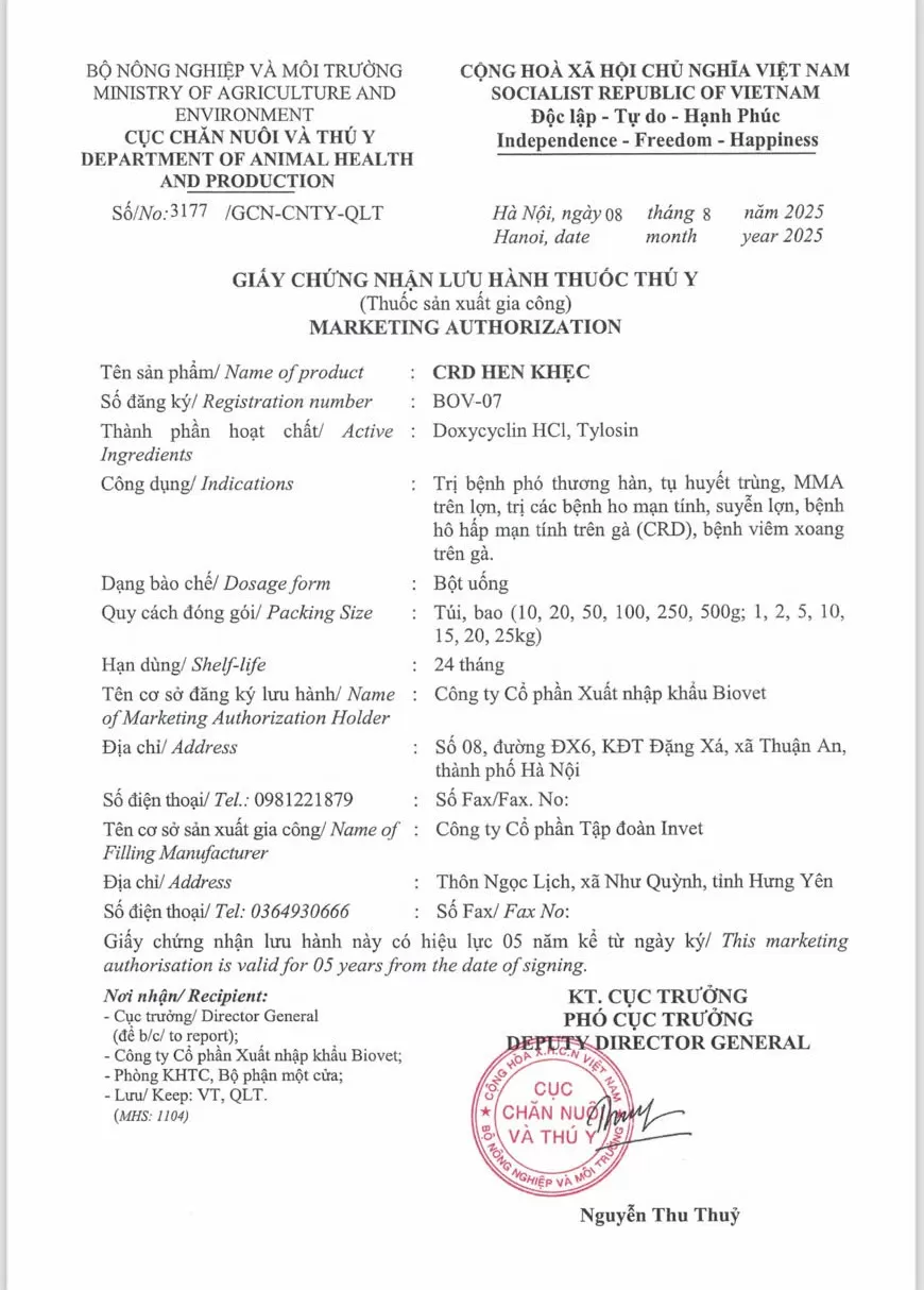 Chứng nhận sản phẩm Hoa Sen Vet