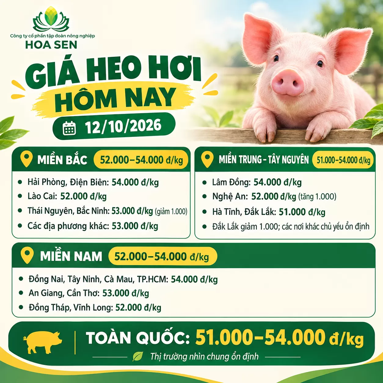 Giá Heo Hơi Mới Nhất Ngày 12/10/2026