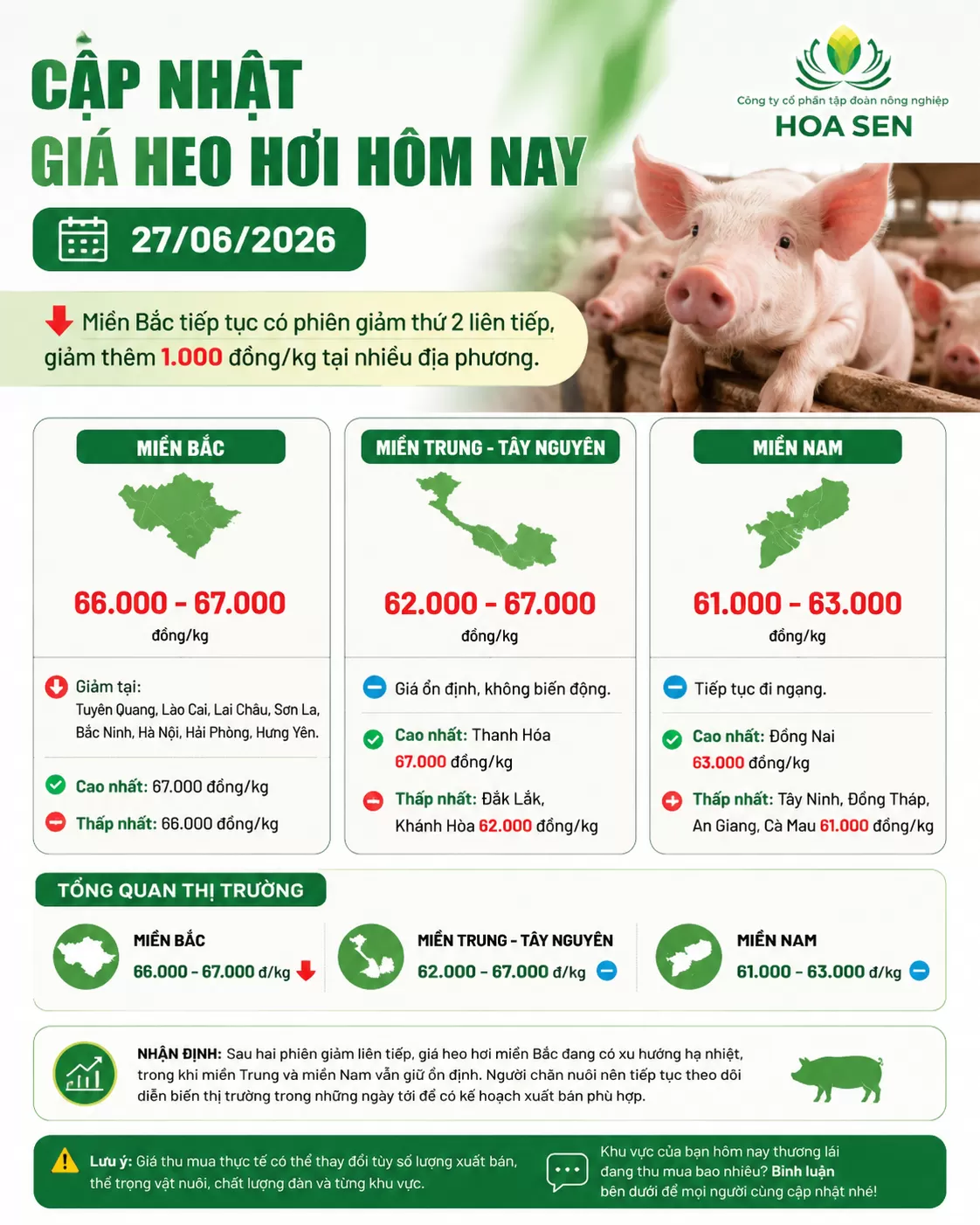 Giá Heo hôm nay : 27/06/2026
