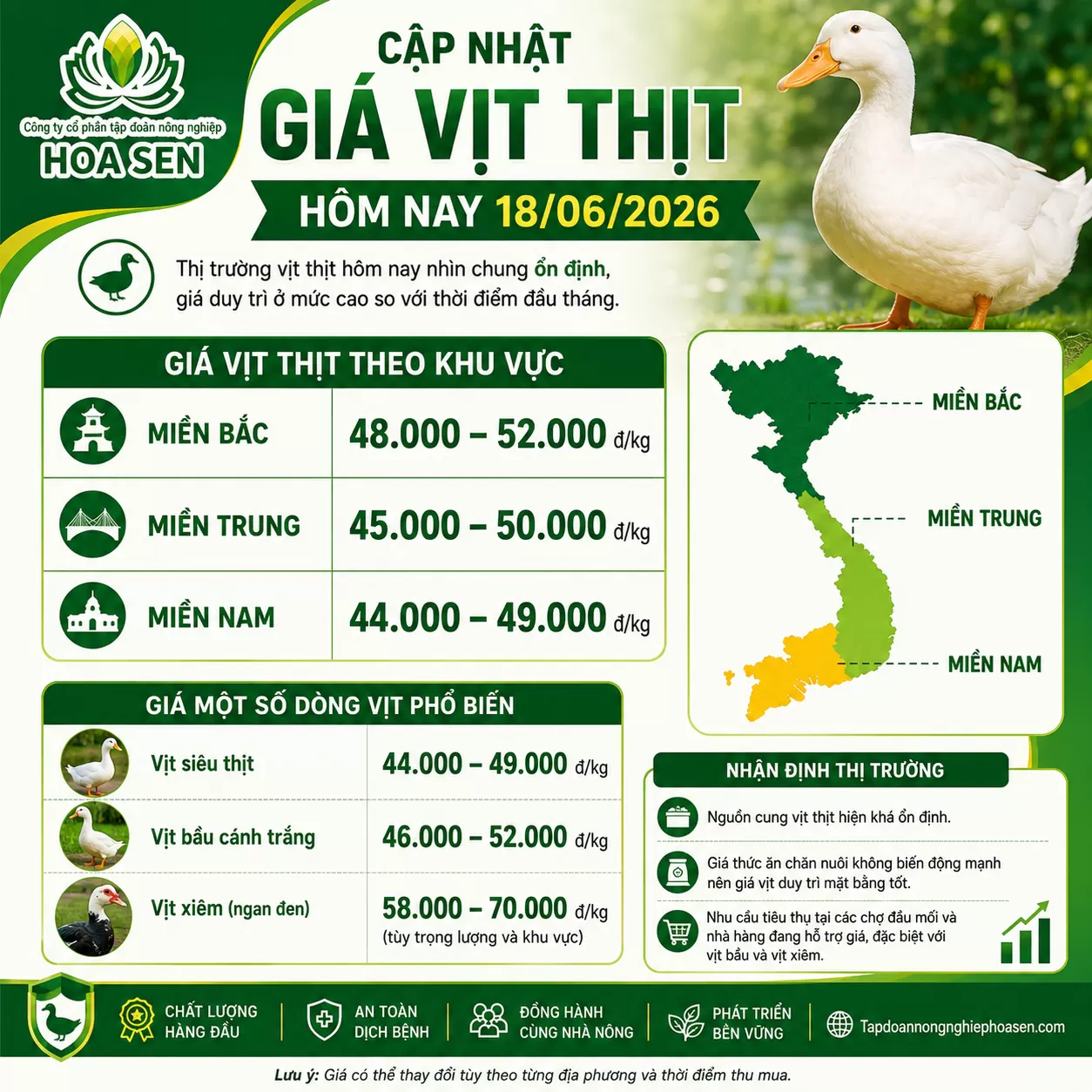 Giá vịt hôm nay 18/06/2026