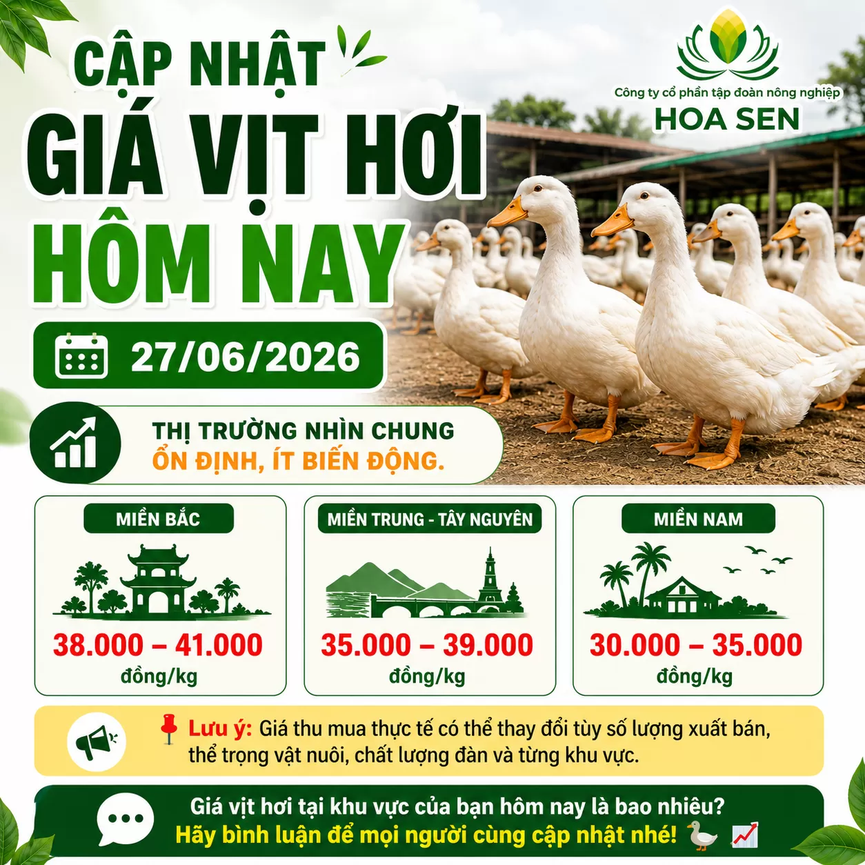 Giá vịt ngày 27/07/2026