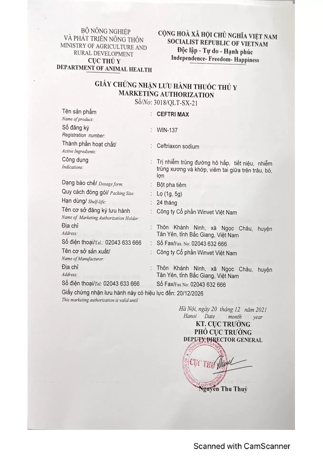 Chứng nhận sản phẩm Hoa Sen Vet