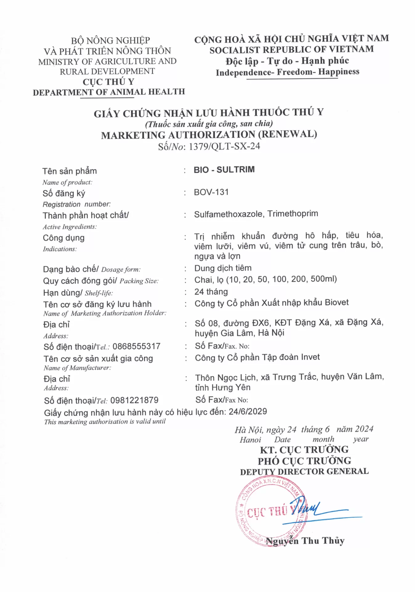 Chứng nhận sản phẩm Hoa Sen Vet