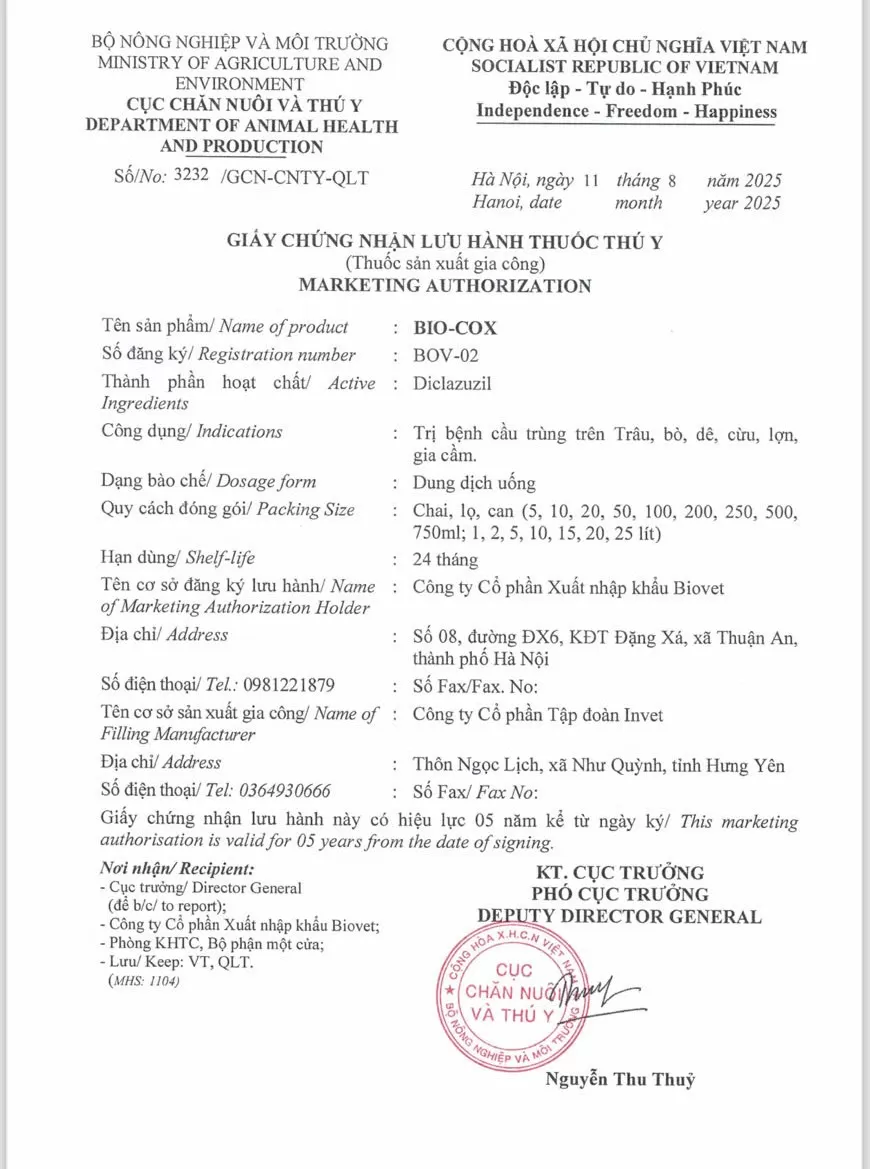 Chứng nhận sản phẩm Hoa Sen Vet