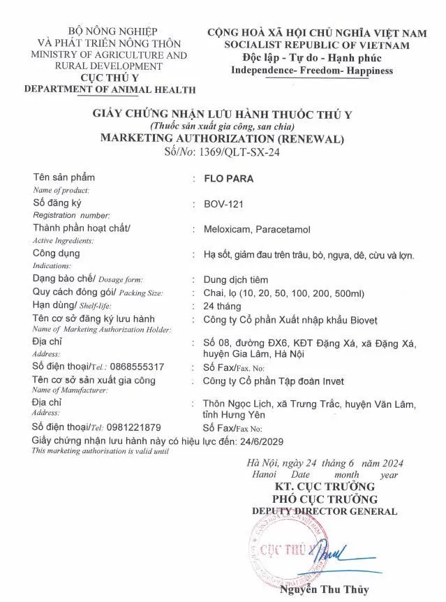 Chứng nhận sản phẩm Hoa Sen Vet
