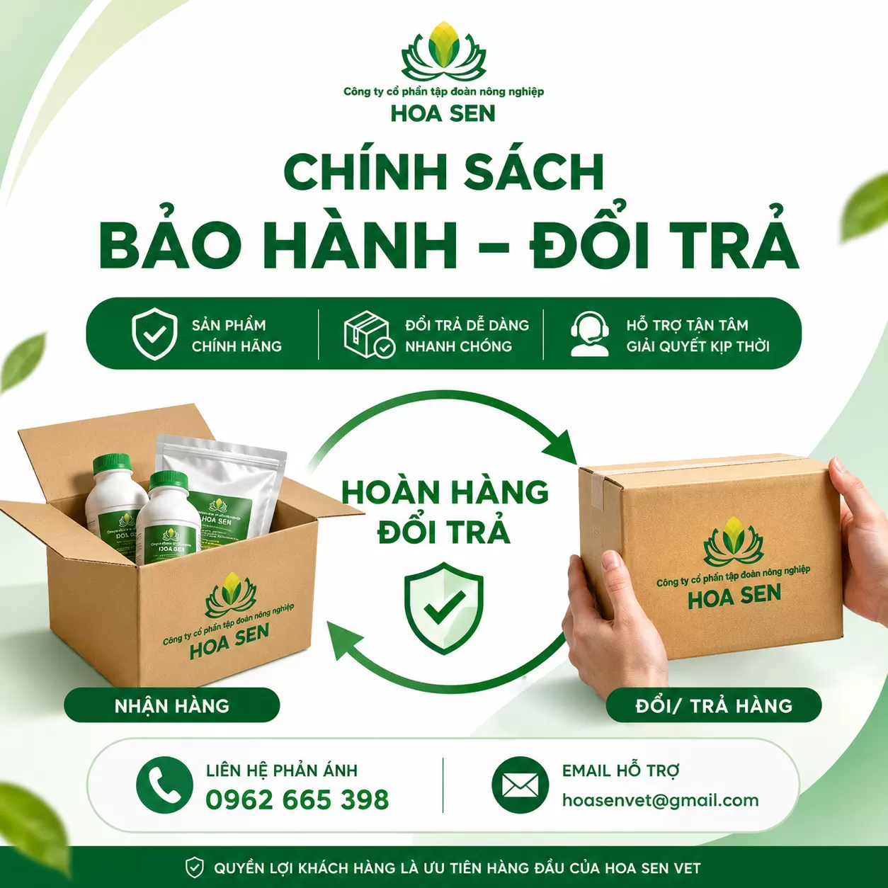 CHÍNH SÁCH BẢO HÀNH, ĐỔI TRẢ HÀNG HÓA – HOA SEN VET