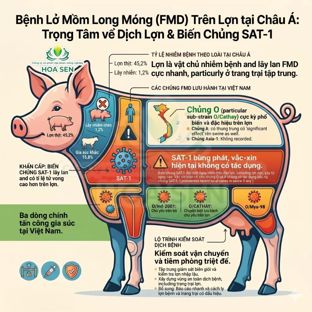 Bệnh lở mồm long móng ( FMD) - Biến chủng SAT1.  Nguy cơ, phương án và phác đồ phòng chống LMLM